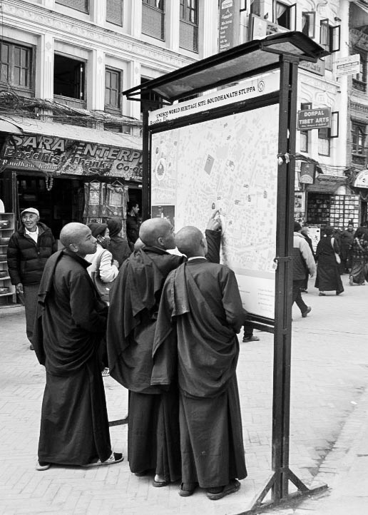 monks at boudhanath